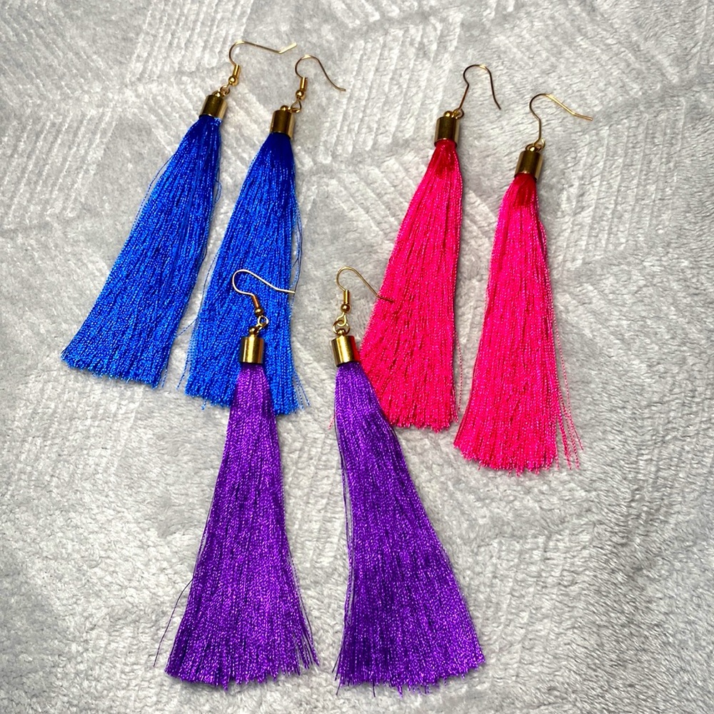 3 Dangle Drop Earrings Pairs Fringe Long Earrings Sets